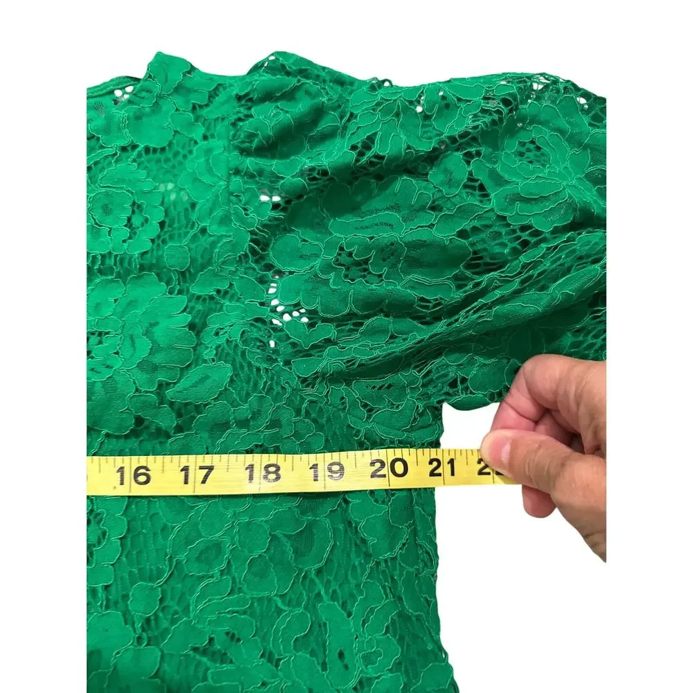 Zara Emerald Green Floral Lace Puff Sleeve Blouse EUC Fairycore Romantic EUC M